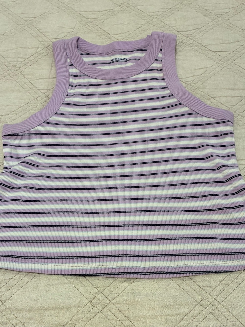 Old Navy Lavender and White Striped Ribbed Tank
